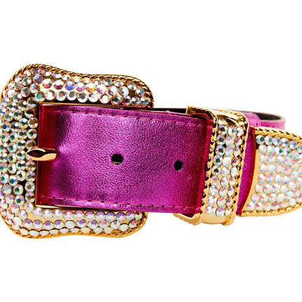 Pink Foil Italian Leather/Swarovski Crystal Collar