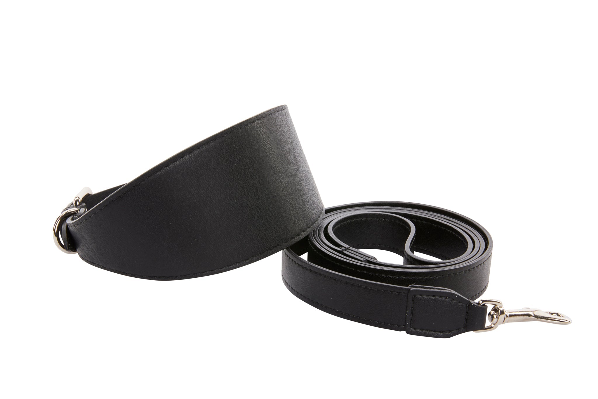 Black Vegan Leather 2” Wide Style Collar & Leash Set