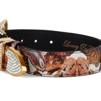 Butterfly Print Italian Leather Collar With Custom Swarovski Crystal Hardware