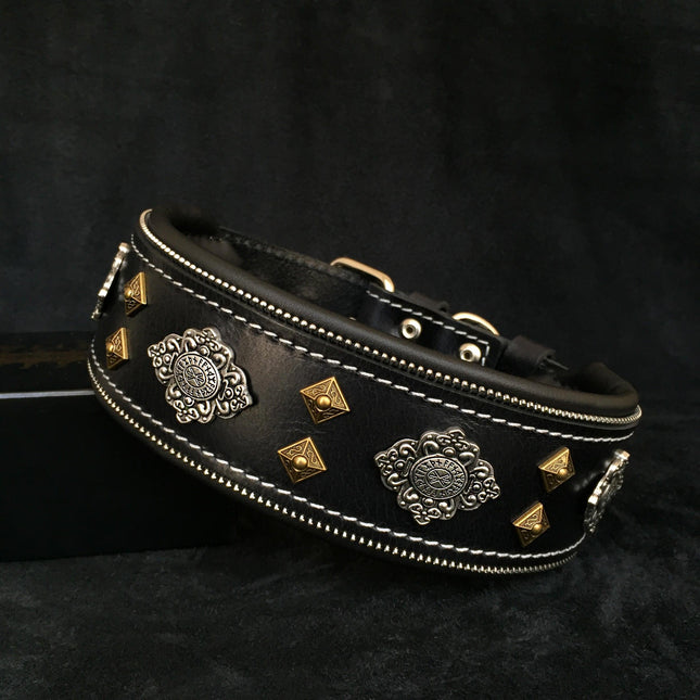 "Aztec" black dog collar