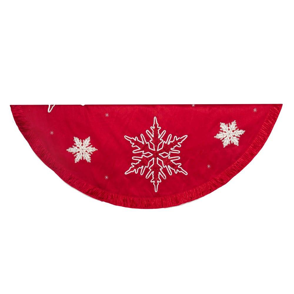 Kurt Adler 60-Inch Red Snowflake Embroidered and Pleated Tree skirt