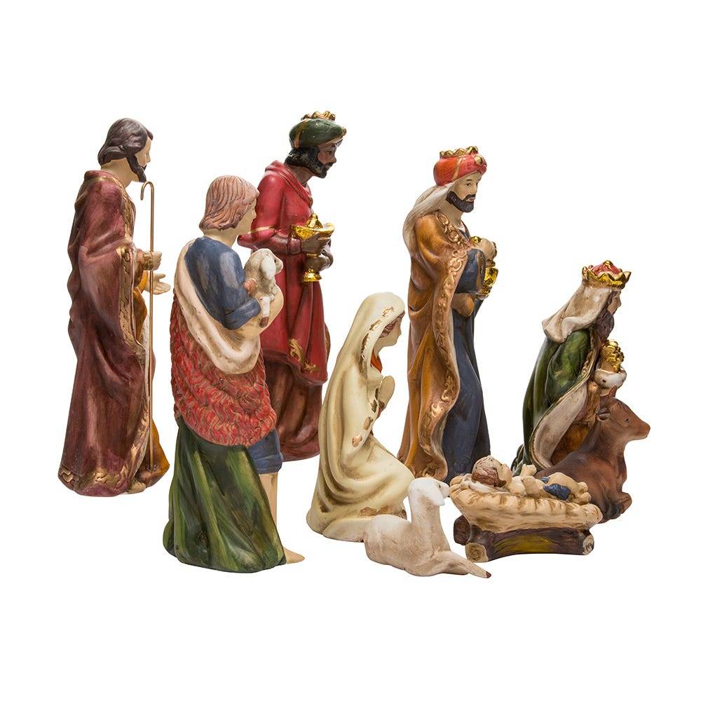 Kurt Adler 9-Inch Porcelain Nativity Figures Tablepiece Set of 9