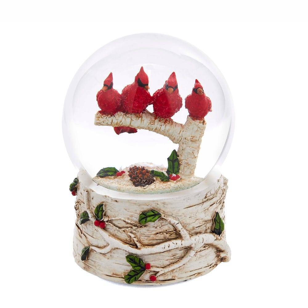 Kurt Adler 100MM Cardinals With Tree Musical Water Globe