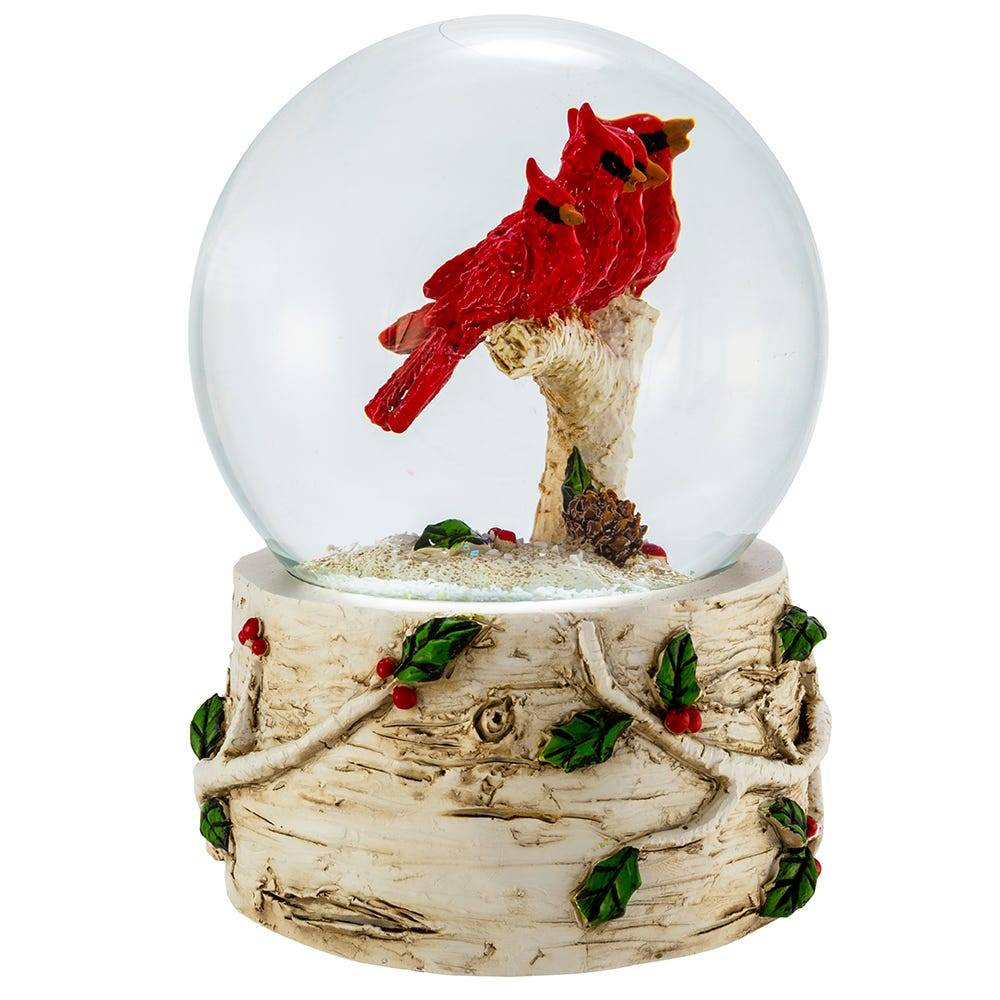 Kurt Adler 100MM Cardinals With Tree Musical Water Globe