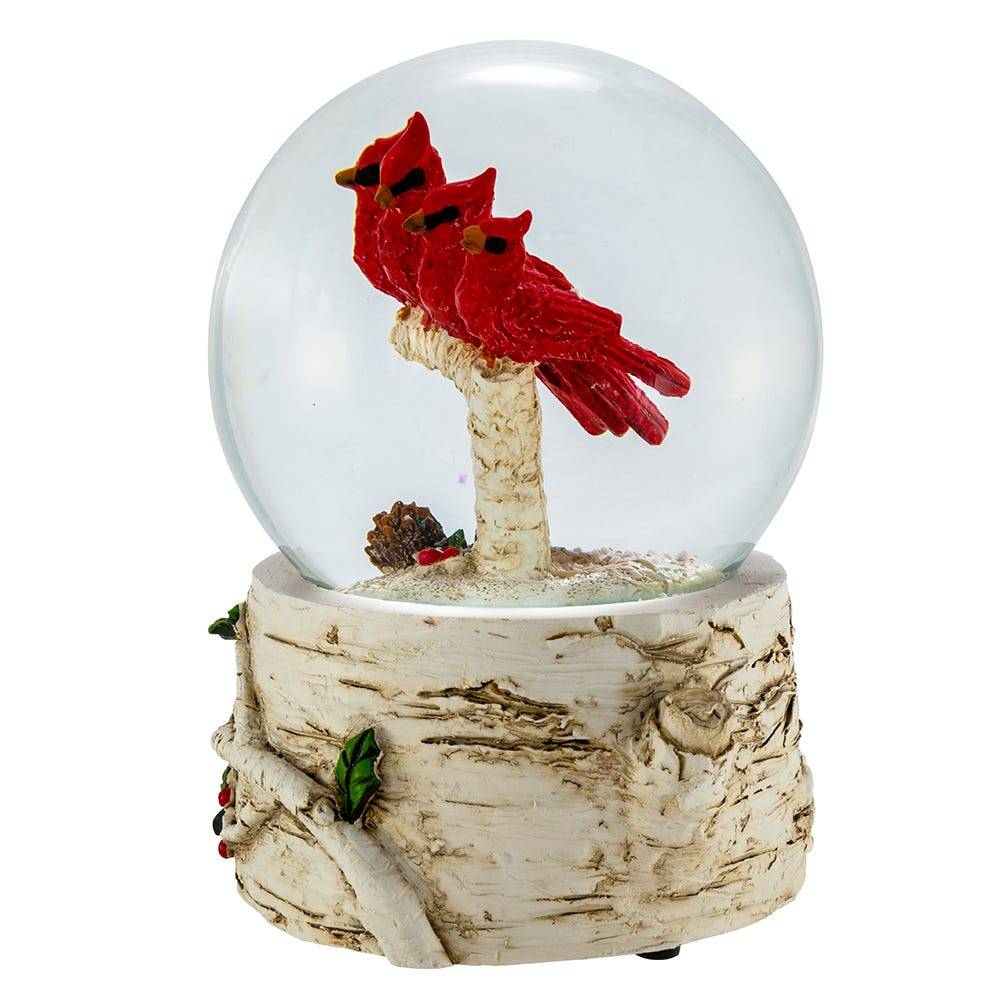 Kurt Adler 100MM Cardinals With Tree Musical Water Globe