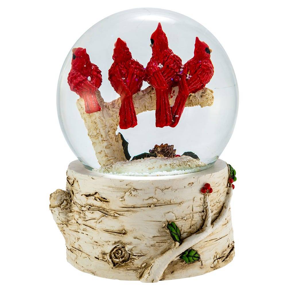 Kurt Adler 100MM Cardinals With Tree Musical Water Globe