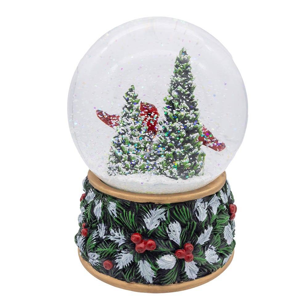 Kurt Adler 100mm Musical Wind-Up Christmas Tree with Cardinals Water Globe