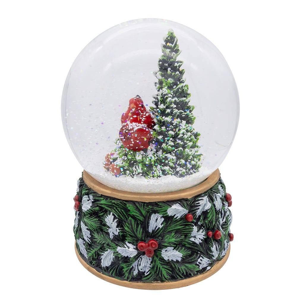 Kurt Adler 100mm Musical Wind-Up Christmas Tree with Cardinals Water Globe