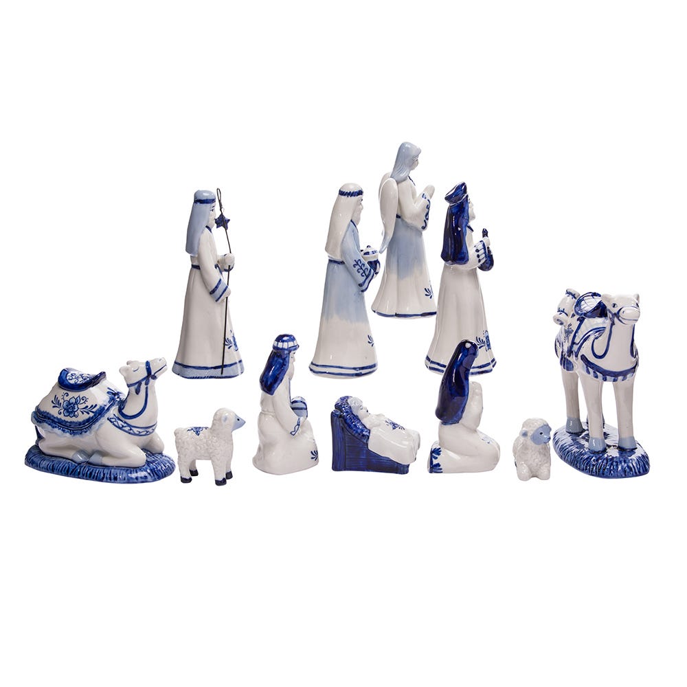 Kurt Adler 1.97-6.7-Inch Porcelain Delft Blue Nativity Set, 11-Piece Set