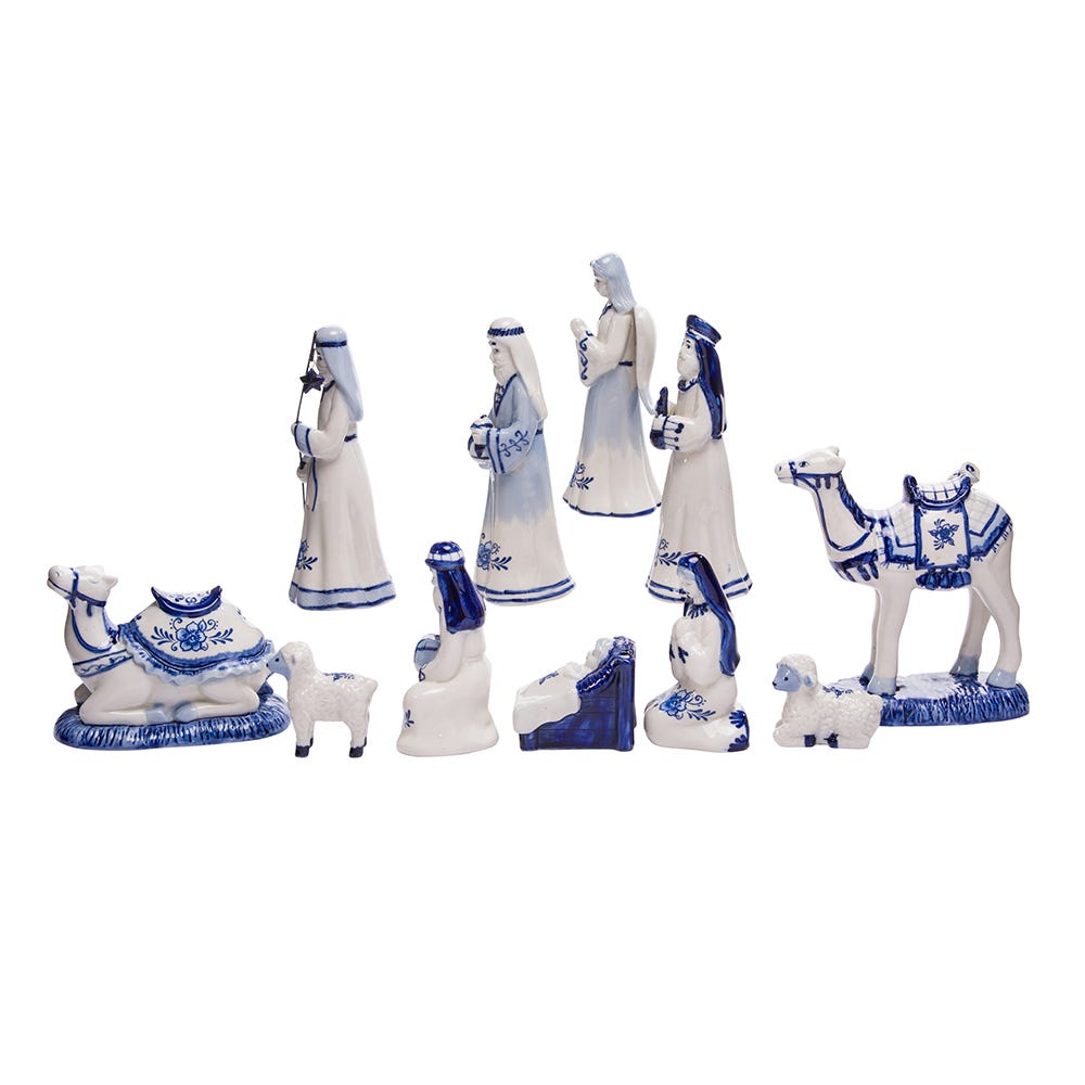 Kurt Adler 1.97-6.7-Inch Porcelain Delft Blue Nativity Set, 11-Piece Set