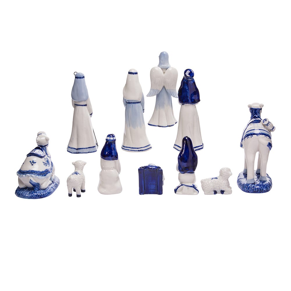 Kurt Adler 1.97-6.7-Inch Porcelain Delft Blue Nativity Set, 11-Piece Set