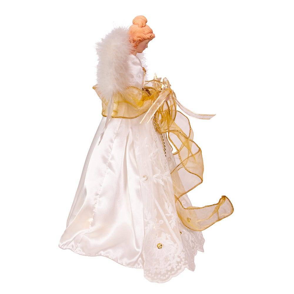 Kurt Adler 14-Inch Battery-Operated Ivory and Gold LED Angel Treetop