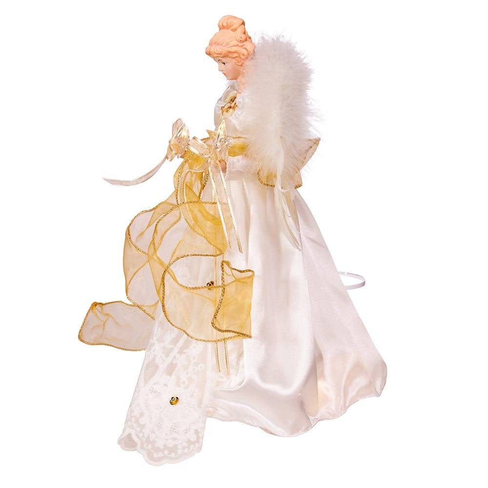 Kurt Adler 14-Inch Battery-Operated Ivory and Gold LED Angel Treetop