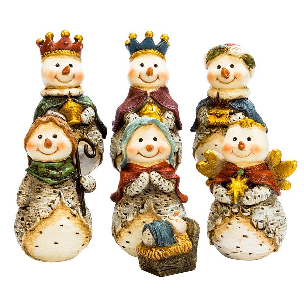 Kurt Adler 6-inch Resin Snowman Nativity Table piece, 7 pieces