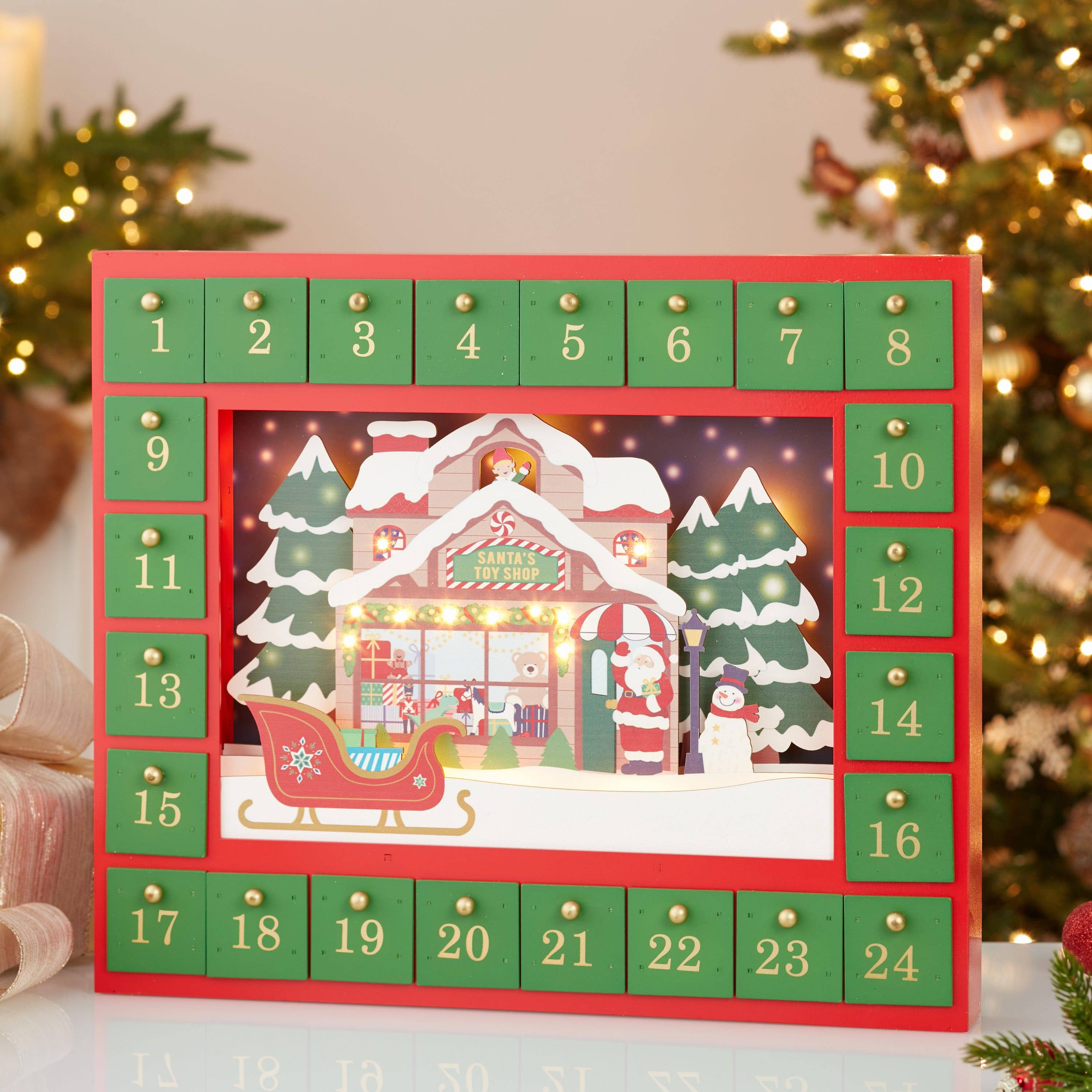 Kurt Adler 14.3-Inch Battery-Operated Santa Toy Shop Advent Calendar