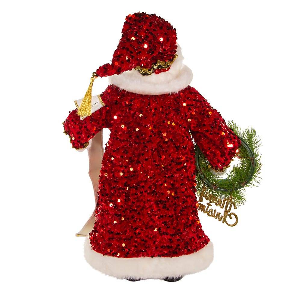 Kurt Adler 18-Inch Fabric And Resin Decorative Santa With Wreath Table Piece