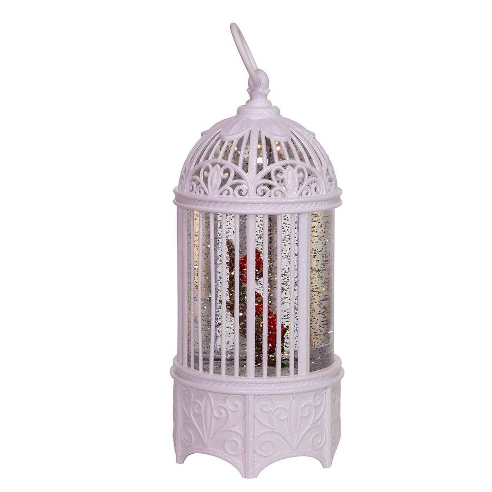 Kurt Adler 10.25-Inch Battery-Operated LED Swirl Cardinals in Water Bird Cage