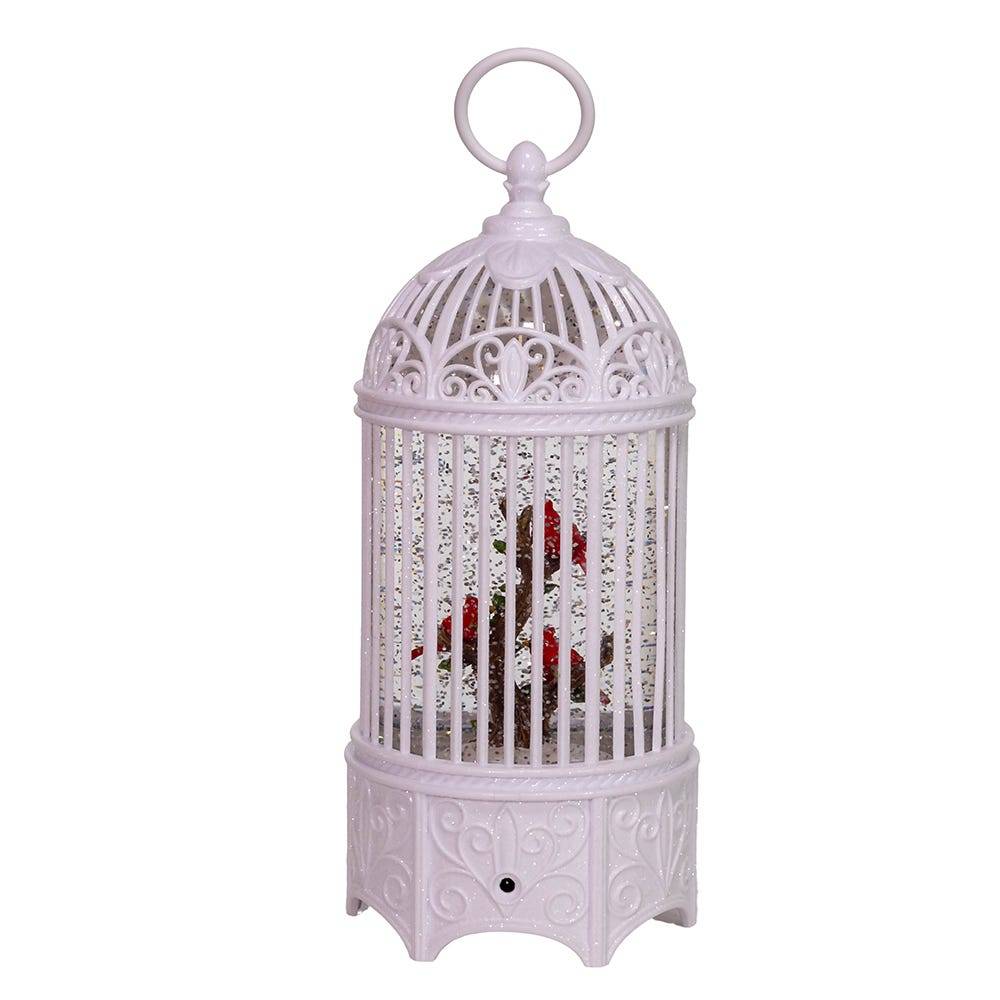 Kurt Adler 10.25-Inch Battery-Operated LED Swirl Cardinals in Water Bird Cage