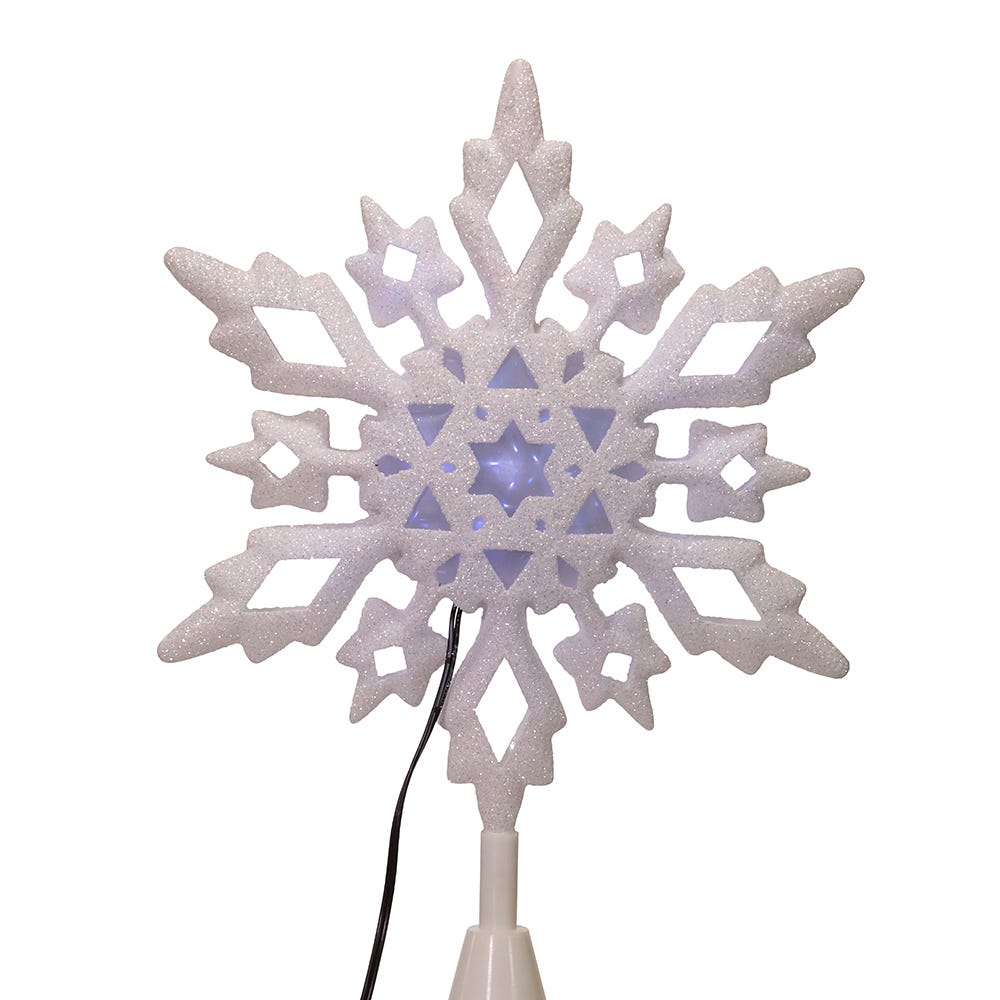 Kurt Adler 10-inch Cool White LED Glitter Snowflake Treetop