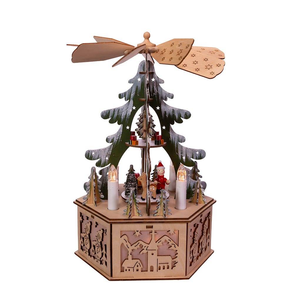 Kurt Adler 11-Inch Battery-Operated Light-Up Wooden Tree Scene with Windmill