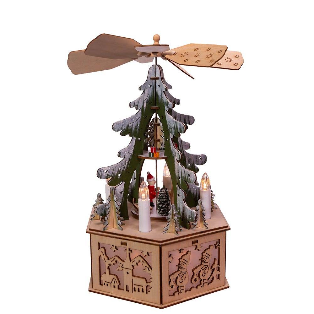 Kurt Adler 11-Inch Battery-Operated Light-Up Wooden Tree Scene with Windmill