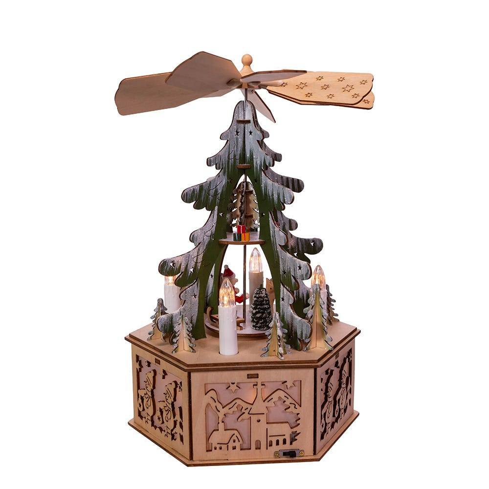 Kurt Adler 11-Inch Battery-Operated Light-Up Wooden Tree Scene with Windmill