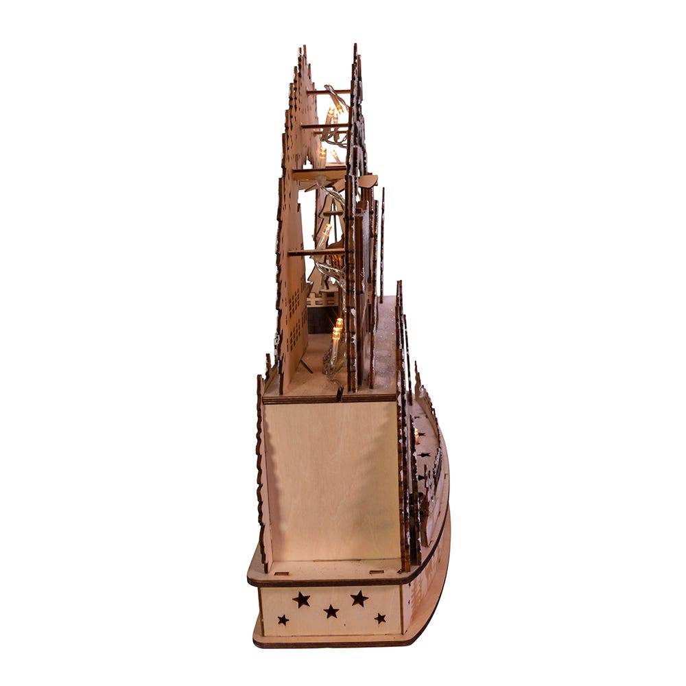 Kurt Adler 16-Inch Battery-Operated Light-Up Wooden Village with Motion