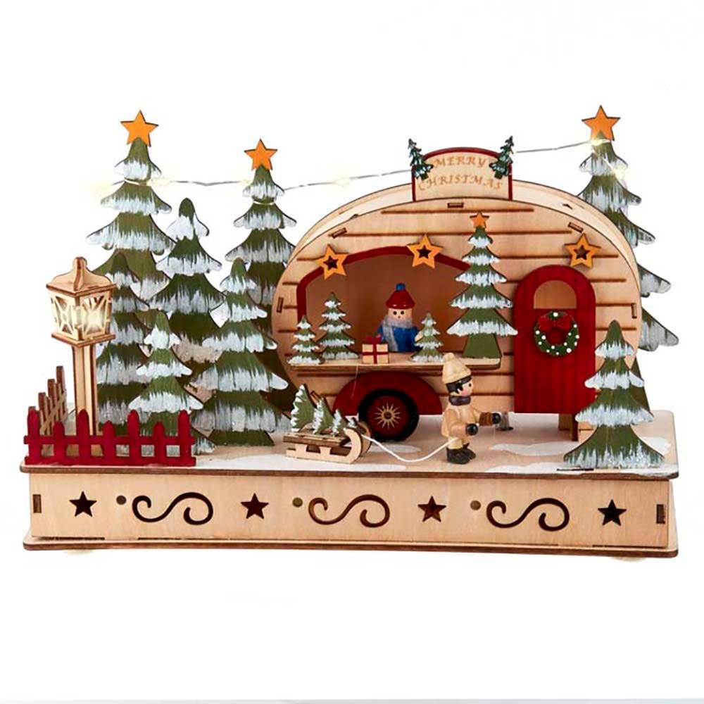 Kurt Adler 7-Inch Battery-Operated Wooden Light Up Camping Scene