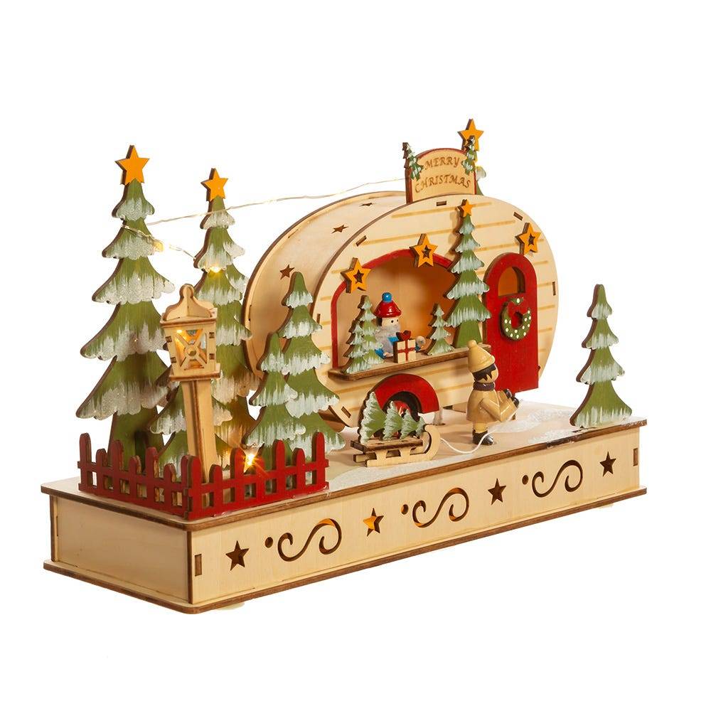 Kurt Adler 7-Inch Battery-Operated Wooden Light Up Camping Scene