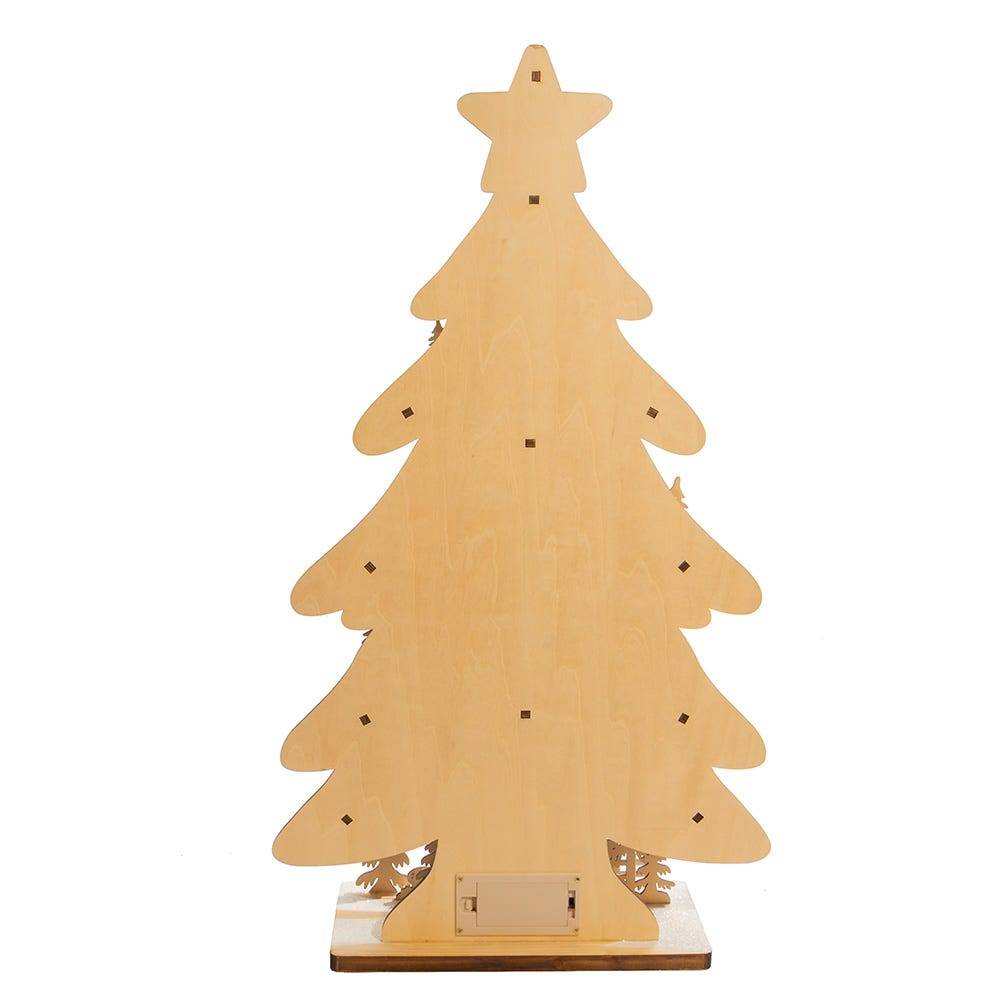 Kurt Adler 23.6-Inch Battery-Operated Light Up Wooden Christmas Tree with Village Scene