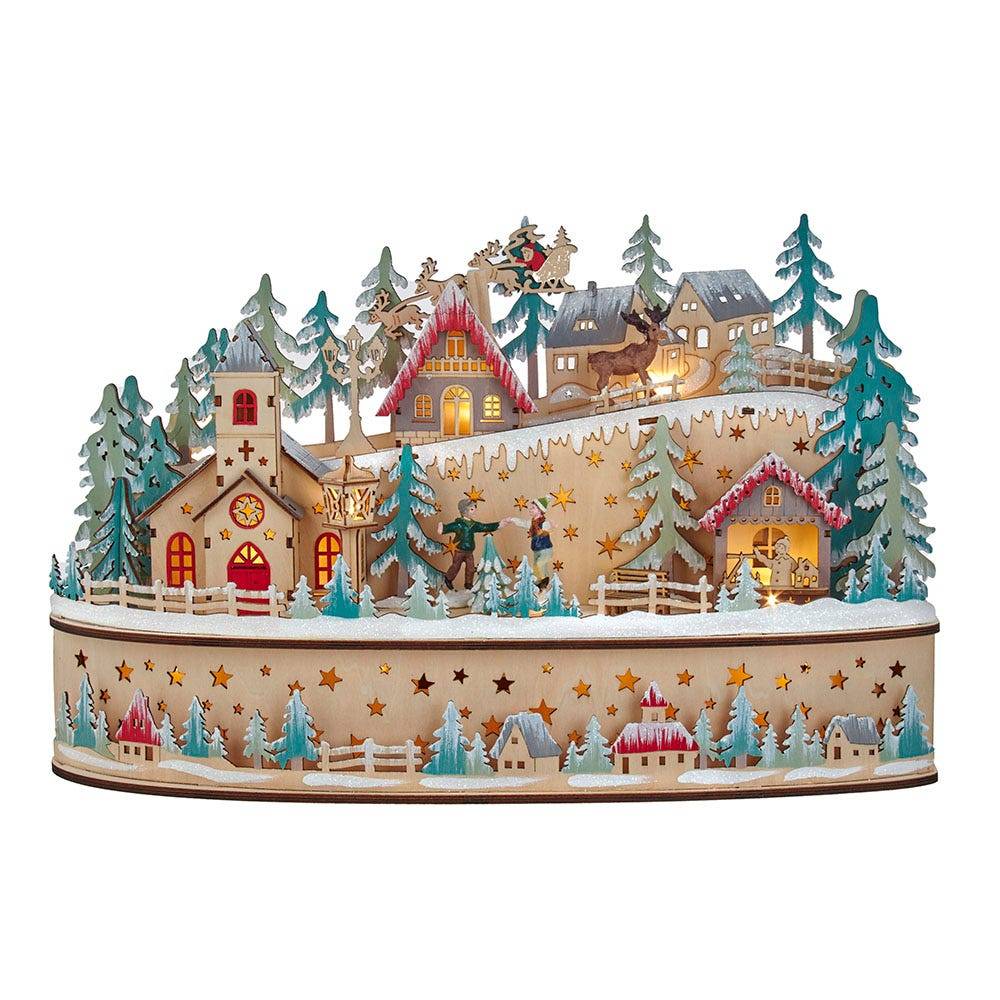 Kurt Adler 11.2-Inch Battery-Operated Light Up Christmas Village with Santa