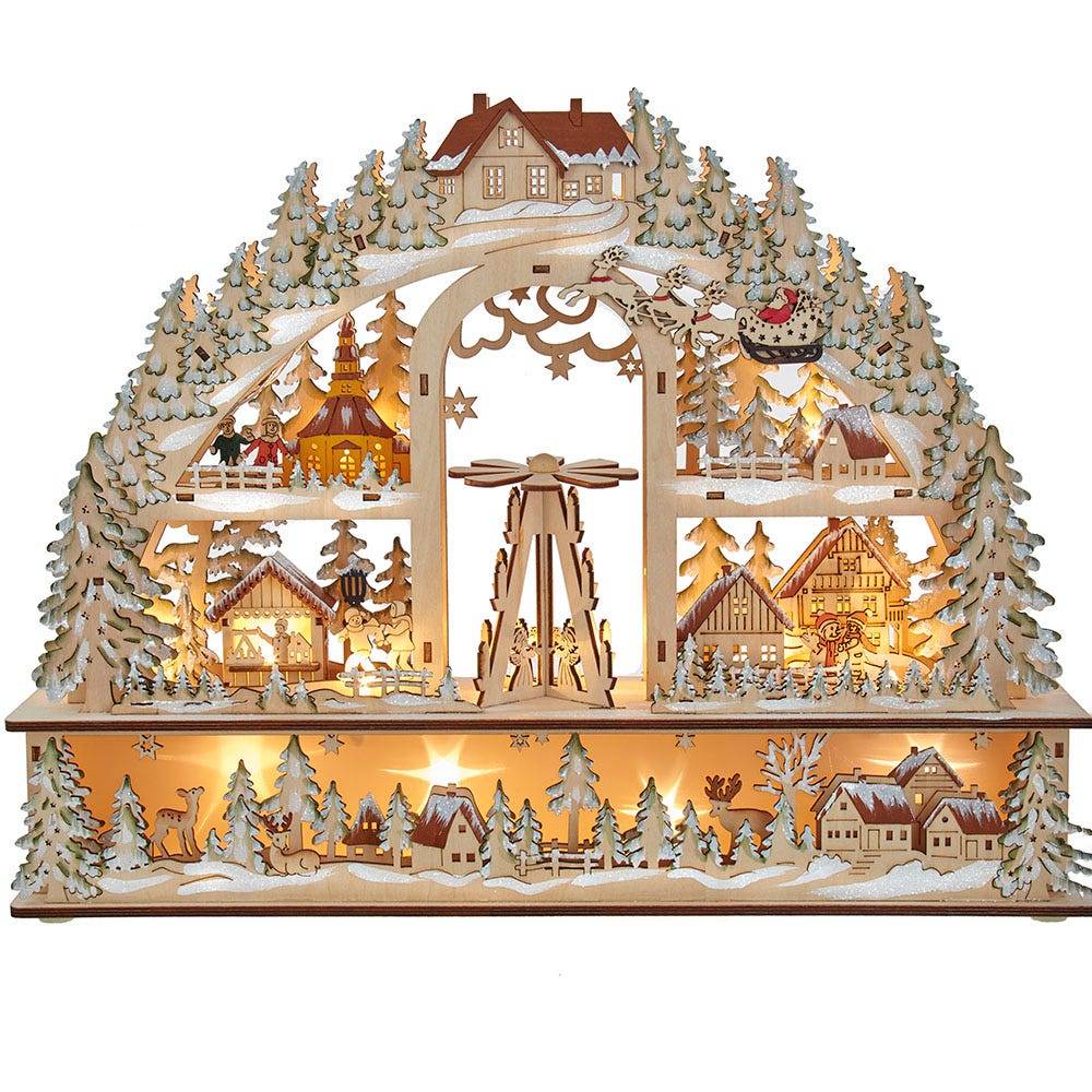 Kurt Adler 13.8-Inch Battery-Operated Light Up Christmas Village with Santa