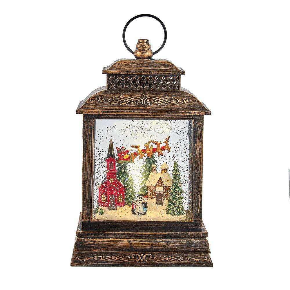 Kurt Adler Kurt Adler 10.4-Inch Battery-Operated Light Up Santa Water Lantern with Projector