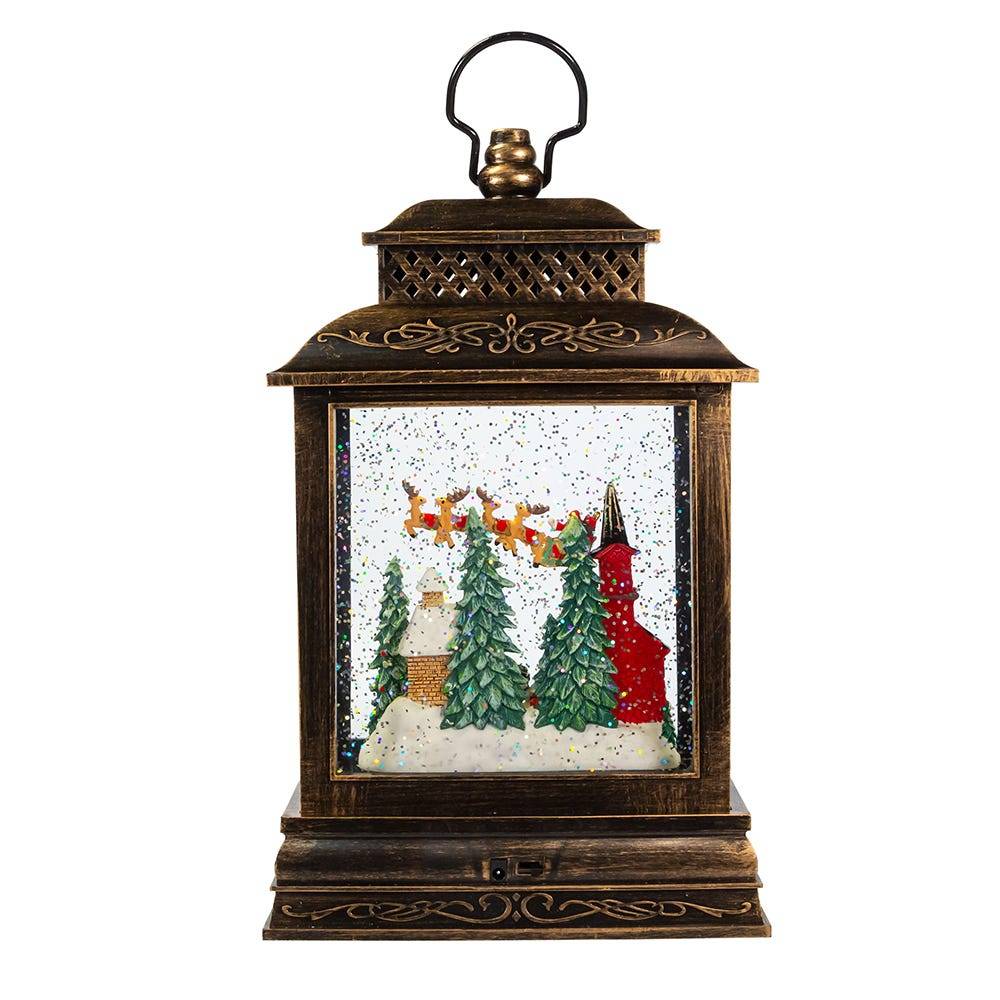 Kurt Adler Kurt Adler 10.4-Inch Battery-Operated Light Up Santa Water Lantern with Projector