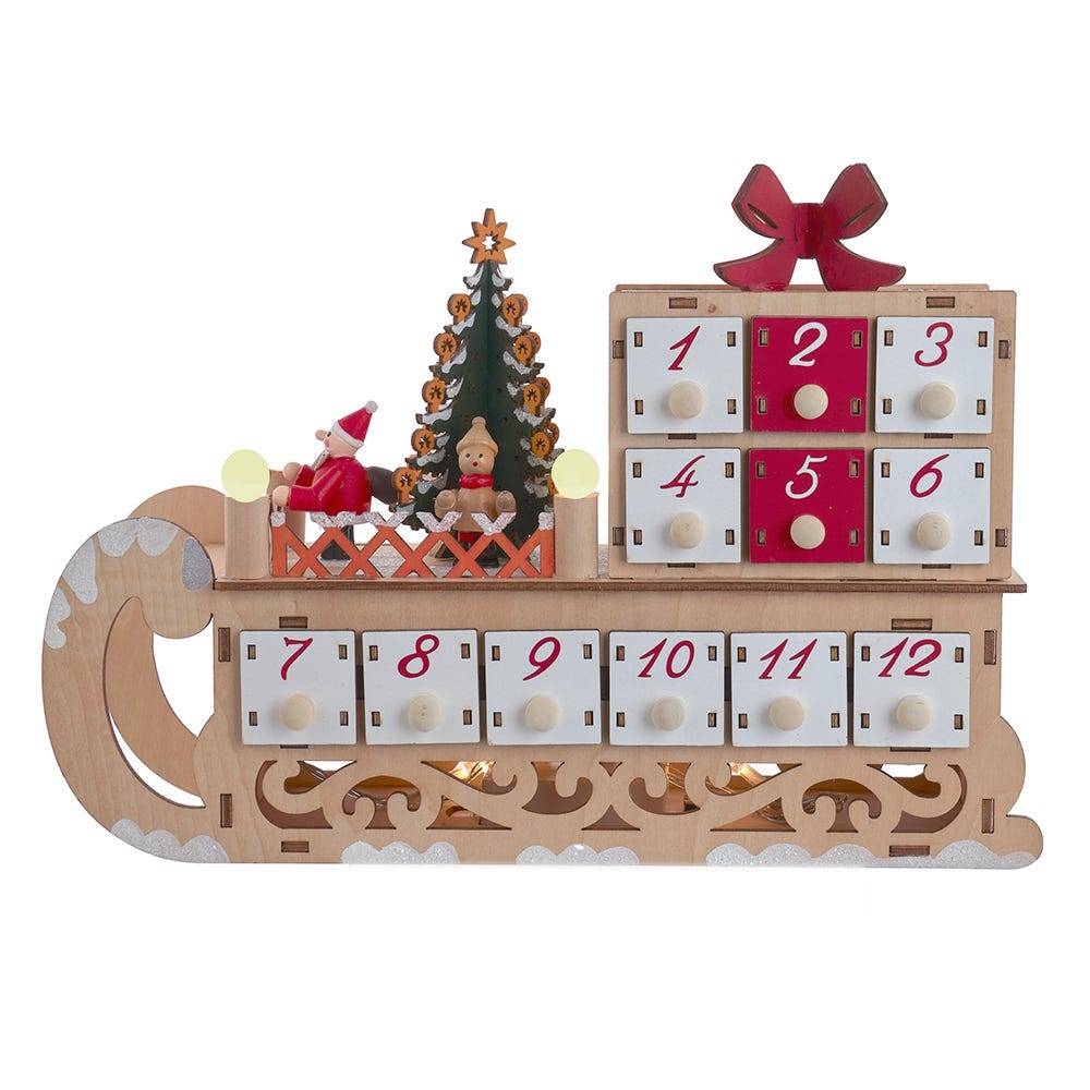 Kurt Adler 8.30-Inch Battery Operated 6-light LED Santa Sleigh With Advent Calendar