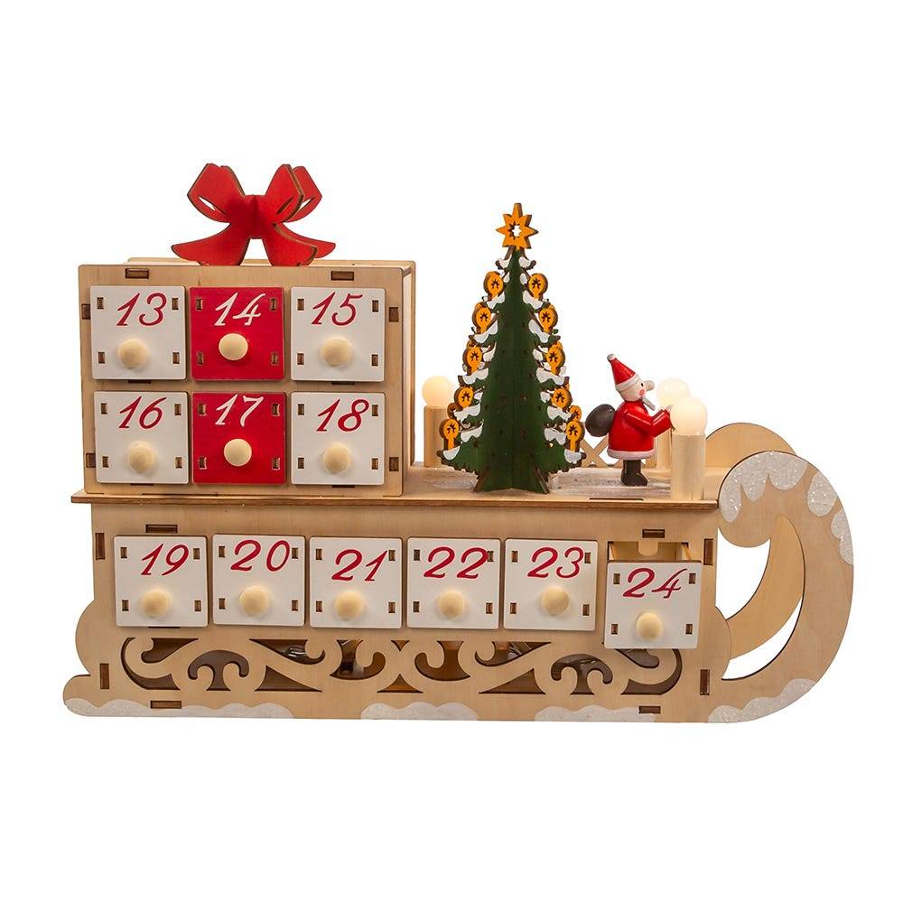 Kurt Adler 8.30-Inch Battery Operated 6-light LED Santa Sleigh With Advent Calendar