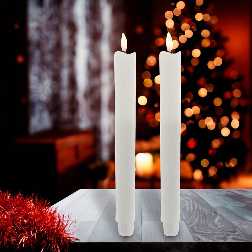 Kurt Adler 9.7-Inch Battery Operated LED Flicker Flame Ridged Taper Candle Set