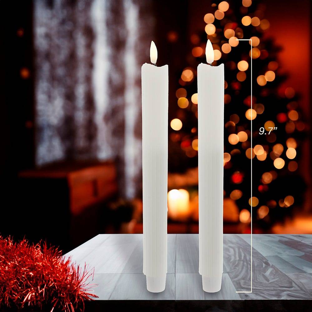 Kurt Adler 9.7-Inch Battery Operated LED Flicker Flame Ridged Taper Candle Set