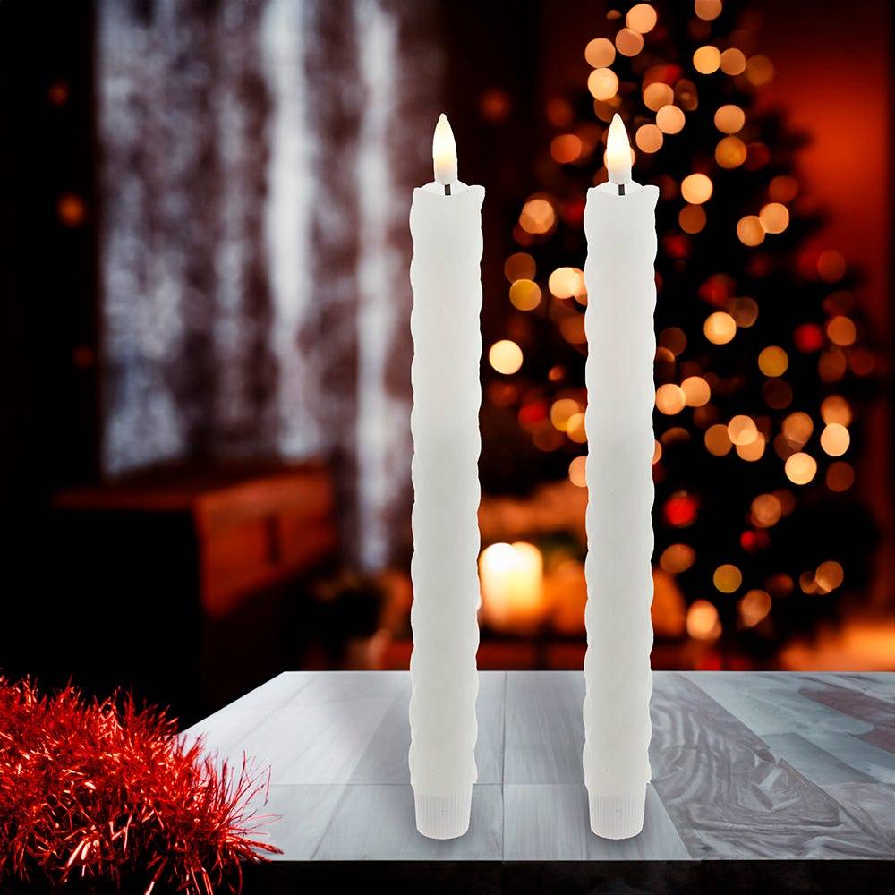 Kurt Adler 9.7-Inch Battery Operated LED Flicker Flame Diamond Shaped Taper Candle Set