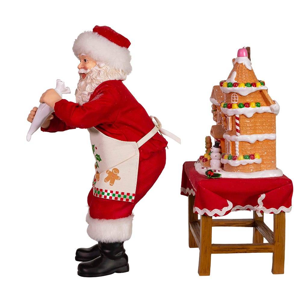 Kurt Adler 10.5-Inch Battery-Operated Fabriche Santa Decorating LED Gingerbread House Table Piece