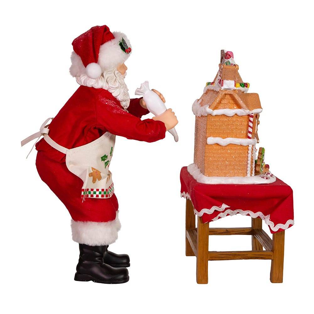 Kurt Adler 10.5-Inch Battery-Operated Fabriche Santa Decorating LED Gingerbread House Table Piece