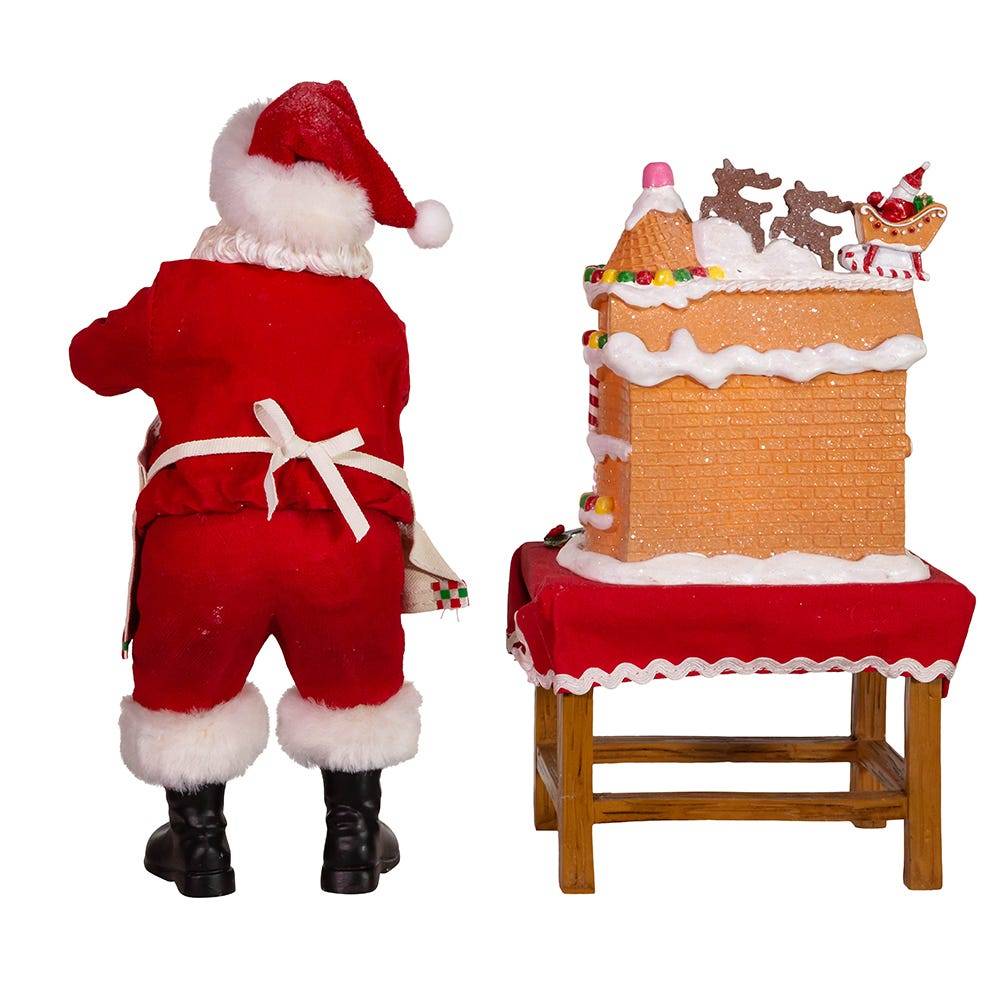 Kurt Adler 10.5-Inch Battery-Operated Fabriche Santa Decorating LED Gingerbread House Table Piece