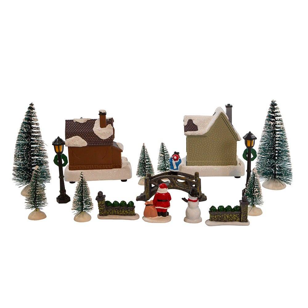 Kurt Adler 5-Inch Battery Operated Lit Christmas Village 17 Piece Set