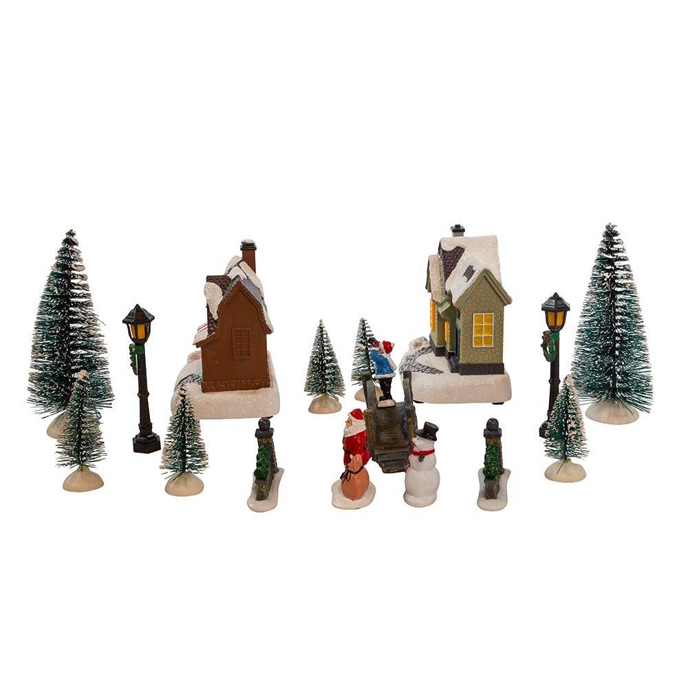 Kurt Adler 5-Inch Battery Operated Lit Christmas Village 17 Piece Set