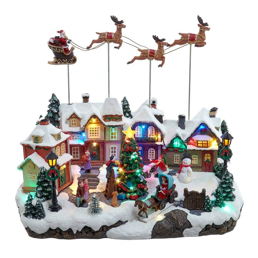 Kurt Adler 7.3-Inch Multicolored LED Lighted Musical Santa and Sleigh Table Piece