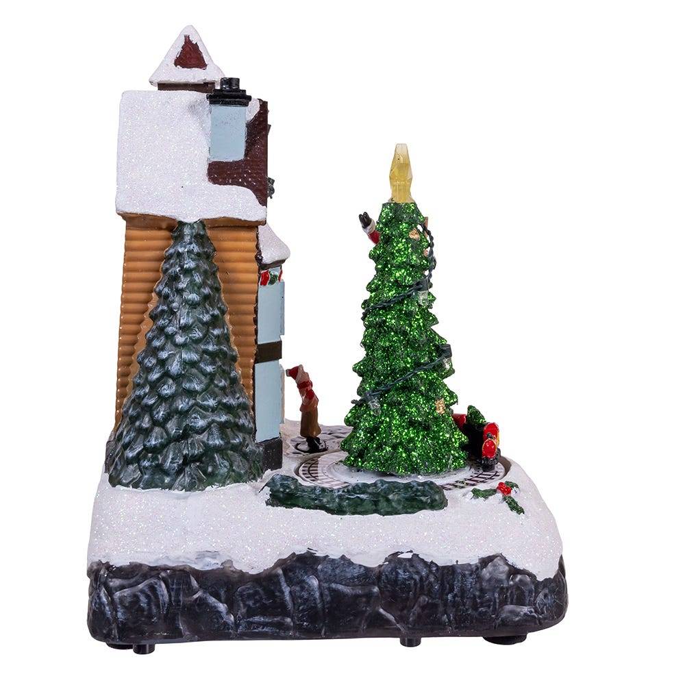 Kurt Adler 8.5-Inch Battery Operated Lighted Musical Santa Village Scene