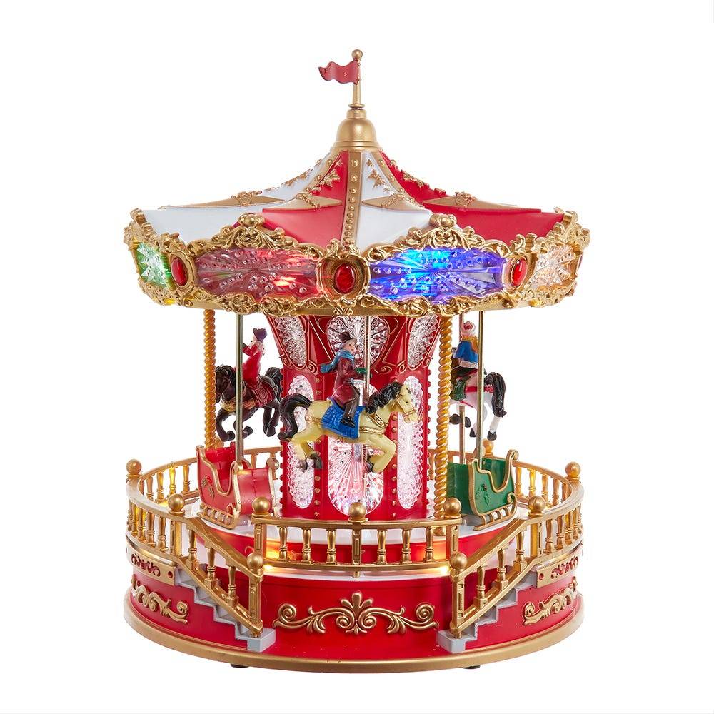 Kurt Adler 11.1-Inch Battery Operated Multicolor LED Lighted Musical Santa Carousel With Motion Table Piece