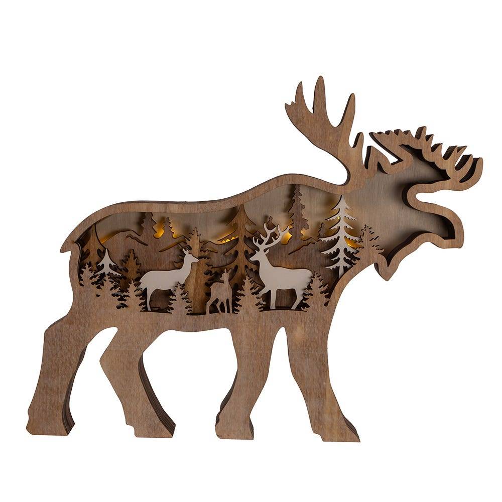 Kurt Adler 12x9.5-Inch Wooden Light-Up Moose Table Piece