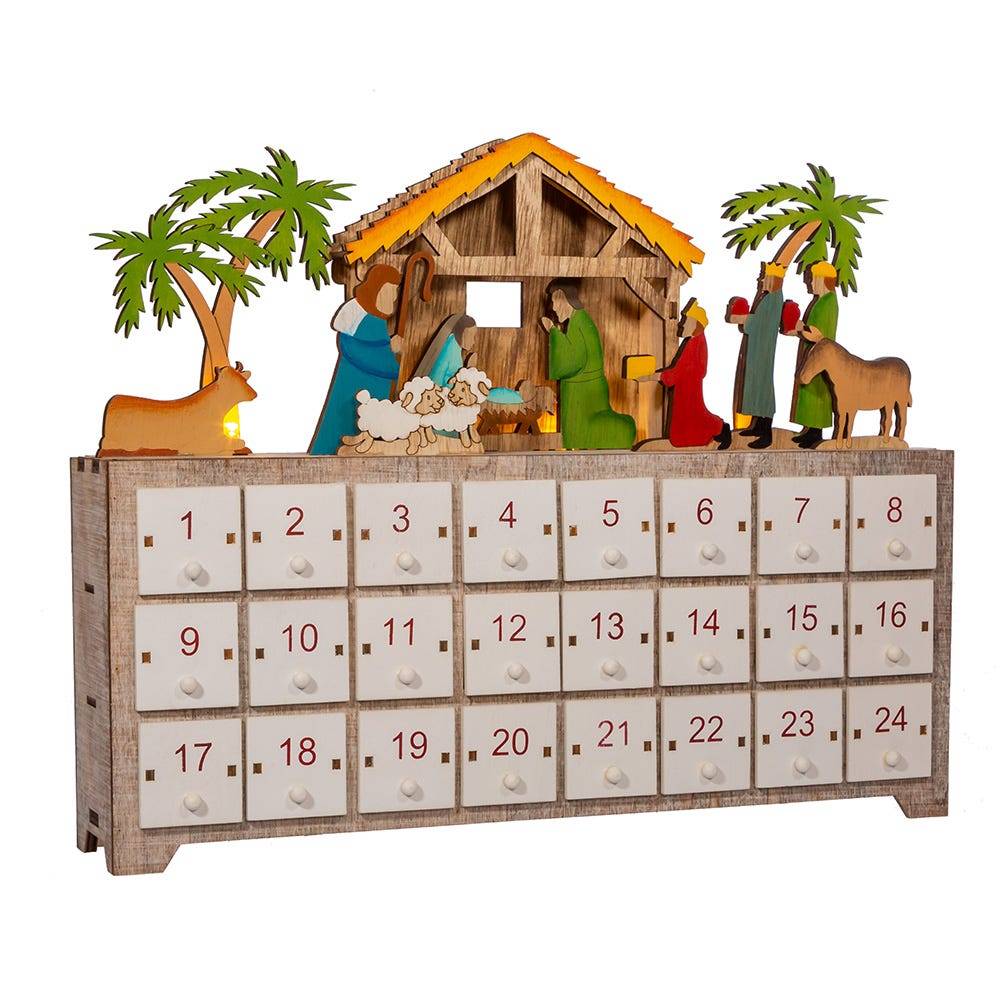 Kurt Adler 10.4-Inch Battery-Operated Light-Up LED Nativity Advent Calendar