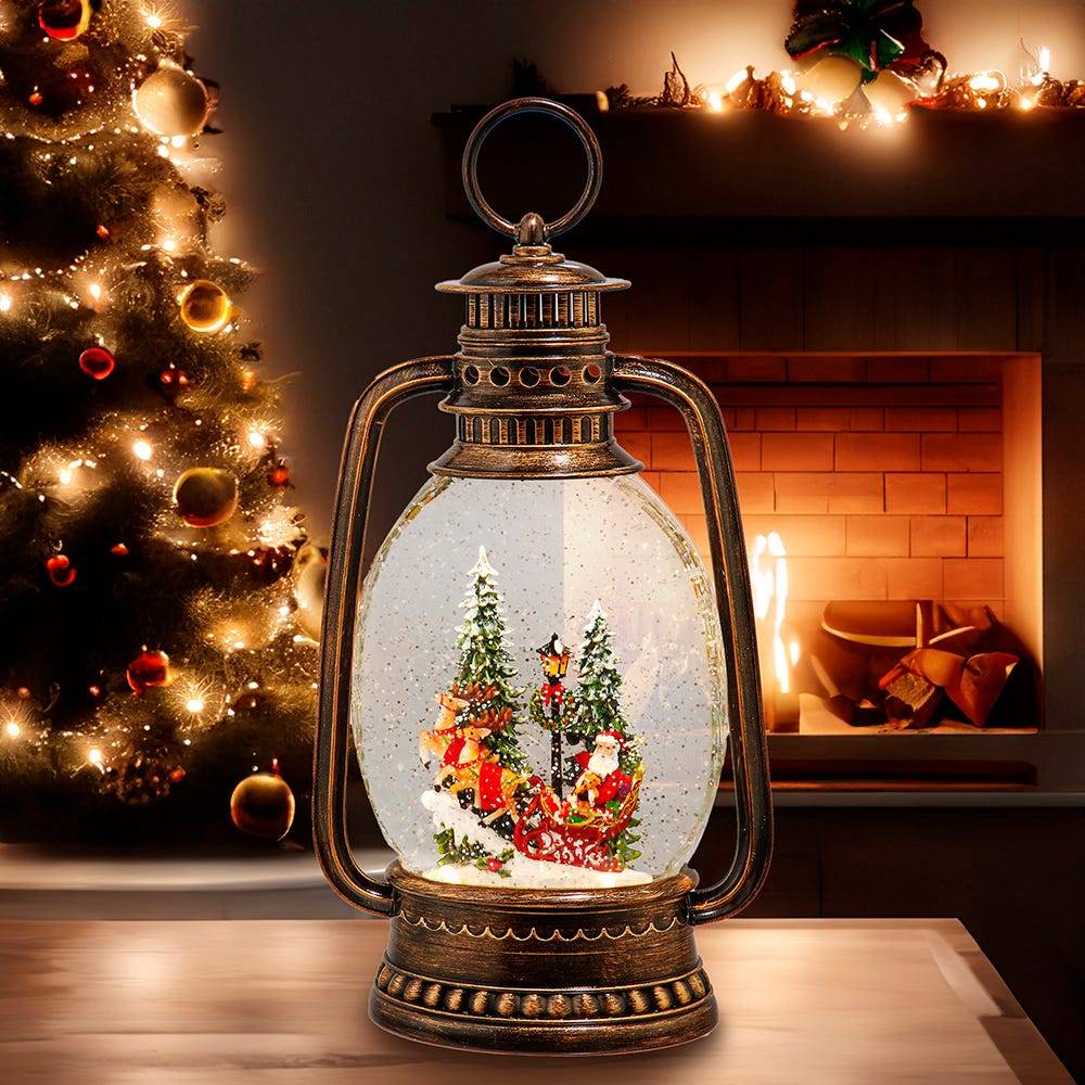 Kurt Adler 13-Inch Battery Operated Lighted Santa on Sleigh Water Lantern